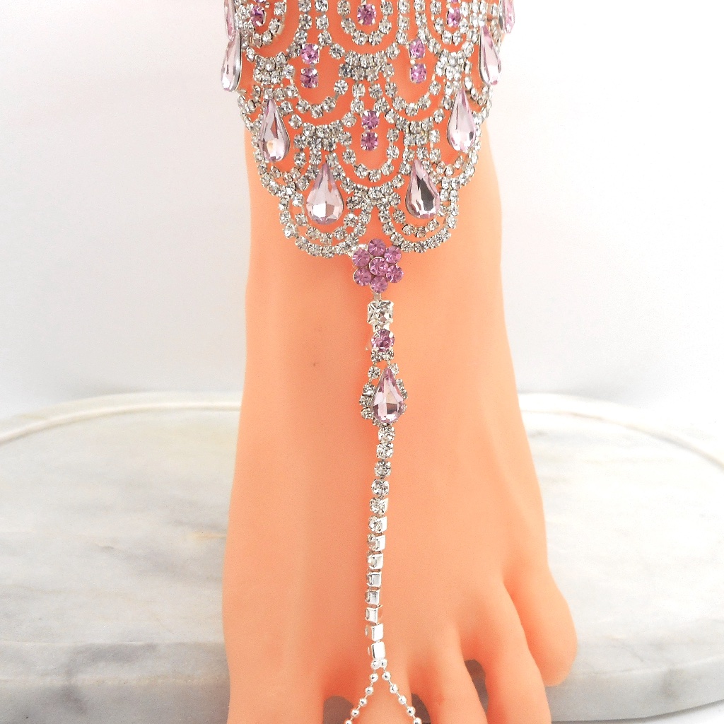 Anklet Toe Ring Slave Ankle Bracelet Clear And Pink Crystals 23$